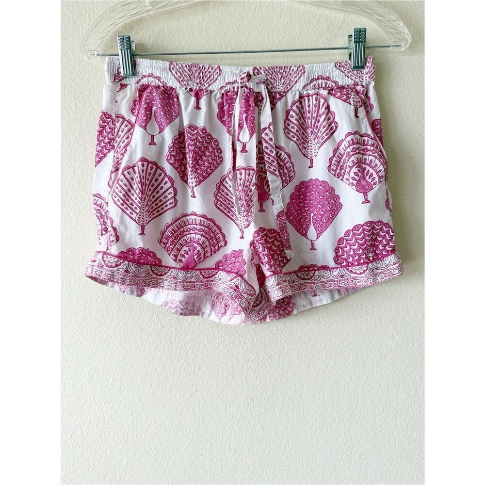 Roller Rabbit Pink Peacock Print Cotton Pajama Shorts